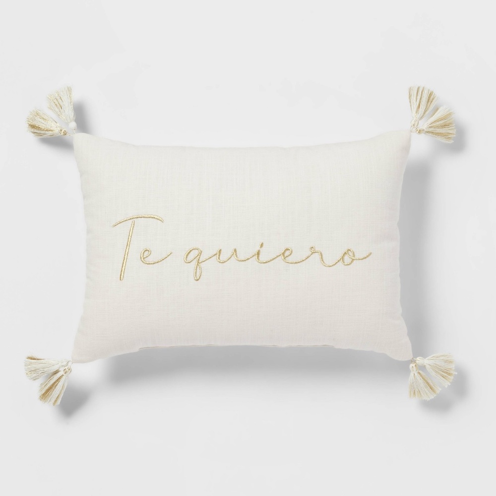 Threshold Te Quiero (I Love You) Lumbar Throw Pillow White/Gold